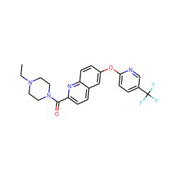 CCN1CCN(C(=O)c2ccc3cc(Oc4ccc(C(F)(F)F)cn4)ccc3n2)CC1 ZINC001772654410