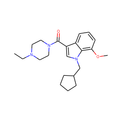 CCN1CCN(C(=O)c2cn(CC3CCCC3)c3c(OC)cccc23)CC1 ZINC000146801240