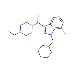 CCN1CCN(C(=O)c2cn(CC3CCCCC3)c3c(Br)cccc23)CC1 ZINC000205036638