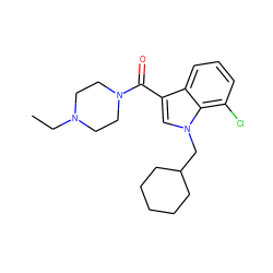 CCN1CCN(C(=O)c2cn(CC3CCCCC3)c3c(Cl)cccc23)CC1 ZINC000205034707