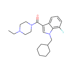 CCN1CCN(C(=O)c2cn(CC3CCCCC3)c3c(F)cccc23)CC1 ZINC000201850606