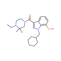 CCN1CCN(C(=O)c2cn(CC3CCCCC3)c3c(OC)cccc23)CC1(C)C ZINC000205028066