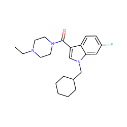 CCN1CCN(C(=O)c2cn(CC3CCCCC3)c3cc(F)ccc23)CC1 ZINC000204950187