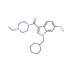 CCN1CCN(C(=O)c2cn(CC3CCCCC3)c3cc(OC)ccc23)CC1 ZINC000147792539