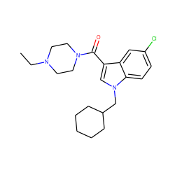 CCN1CCN(C(=O)c2cn(CC3CCCCC3)c3ccc(Cl)cc23)CC1 ZINC000205015289