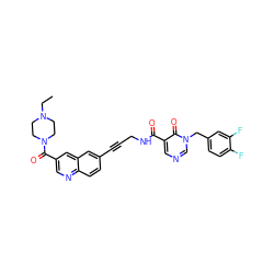 CCN1CCN(C(=O)c2cnc3ccc(C#CCNC(=O)c4cncn(Cc5ccc(F)c(F)c5)c4=O)cc3c2)CC1 ZINC000096176332