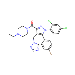 CCN1CCN(C(=O)c2nn(-c3ccc(Cl)cc3Cl)c(-c3ccc(Br)cc3)c2Cn2cncn2)CC1 ZINC000084405622