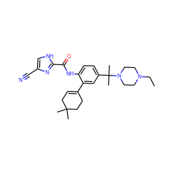 CCN1CCN(C(C)(C)c2ccc(NC(=O)c3nc(C#N)c[nH]3)c(C3=CCC(C)(C)CC3)c2)CC1 ZINC000098052878