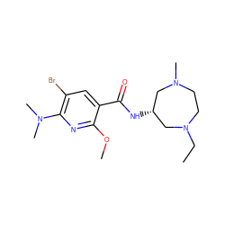 CCN1CCN(C)C[C@@H](NC(=O)c2cc(Br)c(N(C)C)nc2OC)C1 ZINC000022928180