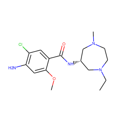 CCN1CCN(C)C[C@@H](NC(=O)c2cc(Cl)c(N)cc2OC)C1 ZINC000022928209