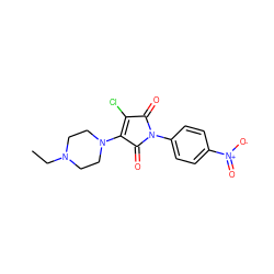 CCN1CCN(C2=C(Cl)C(=O)N(c3ccc([N+](=O)[O-])cc3)C2=O)CC1 ZINC000064474593