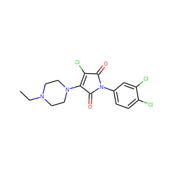 CCN1CCN(C2=C(Cl)C(=O)N(c3ccc(Cl)c(Cl)c3)C2=O)CC1 ZINC000064527305