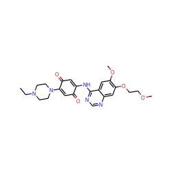 CCN1CCN(C2=CC(=O)C(Nc3ncnc4cc(OCCOC)c(OC)cc34)=CC2=O)CC1 ZINC000101034591