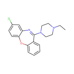 CCN1CCN(C2=Nc3cc(Cl)ccc3Oc3ccccc32)CC1 ZINC000084620865