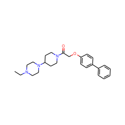 CCN1CCN(C2CCN(C(=O)COc3ccc(-c4ccccc4)cc3)CC2)CC1 ZINC000019885504