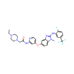 CCN1CCN(CC(=O)Nc2cc(Oc3ccc4c(c3)nc(Nc3cc(C(F)(F)F)ccc3F)n4C)ccn2)CC1 ZINC000136212976