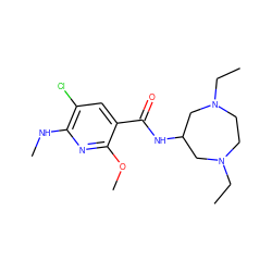 CCN1CCN(CC)CC(NC(=O)c2cc(Cl)c(NC)nc2OC)C1 ZINC000022928215