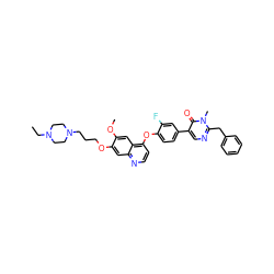 CCN1CCN(CCCOc2cc3nccc(Oc4ccc(-c5cnc(Cc6ccccc6)n(C)c5=O)cc4F)c3cc2OC)CC1 ZINC000044351040