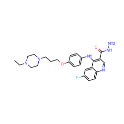 CCN1CCN(CCCOc2ccc(Nc3c(C(=O)NN)cnc4ccc(F)cc34)cc2)CC1 ZINC000473150928