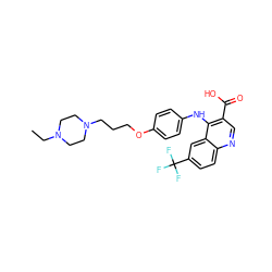 CCN1CCN(CCCOc2ccc(Nc3c(C(=O)O)cnc4ccc(C(F)(F)F)cc34)cc2)CC1 ZINC000473151529