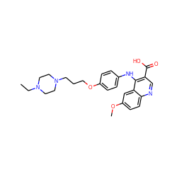 CCN1CCN(CCCOc2ccc(Nc3c(C(=O)O)cnc4ccc(OC)cc34)cc2)CC1 ZINC000473144386