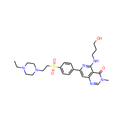 CCN1CCN(CCS(=O)(=O)c2ccc(-c3cc4ncn(C)c(=O)c4c(NCCCO)n3)cc2)CC1 ZINC000115625642