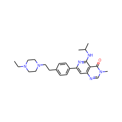 CCN1CCN(CCc2ccc(-c3cc4ncn(C)c(=O)c4c(NC(C)C)n3)cc2)CC1 ZINC000115625250