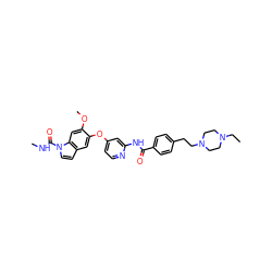 CCN1CCN(CCc2ccc(C(=O)Nc3cc(Oc4cc5ccn(C(=O)NC)c5cc4OC)ccn3)cc2)CC1 ZINC000169711501