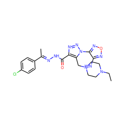 CCN1CCN(Cc2c(C(=O)N/N=C(\C)c3ccc(Cl)cc3)nnn2-c2nonc2N)CC1 ZINC000022924255