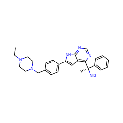 CCN1CCN(Cc2ccc(-c3cc4c([C@](C)(N)c5ccccc5)ncnc4[nH]3)cc2)CC1 ZINC000064573539