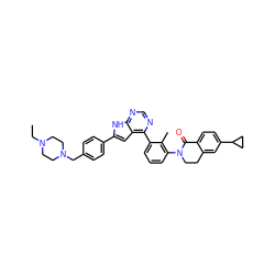 CCN1CCN(Cc2ccc(-c3cc4c(-c5cccc(N6CCc7cc(C8CC8)ccc7C6=O)c5C)ncnc4[nH]3)cc2)CC1 ZINC000224739312