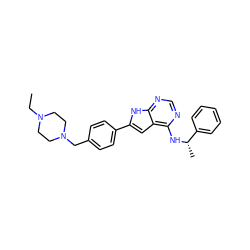 CCN1CCN(Cc2ccc(-c3cc4c(N[C@@H](C)c5ccccc5)ncnc4[nH]3)cc2)CC1 ZINC000033196300