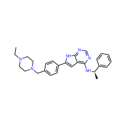 CCN1CCN(Cc2ccc(-c3cc4c(N[C@H](C)c5ccccc5)ncnc4[nH]3)cc2)CC1 ZINC000022453679