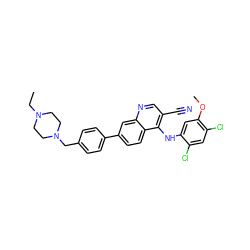 CCN1CCN(Cc2ccc(-c3ccc4c(Nc5cc(OC)c(Cl)cc5Cl)c(C#N)cnc4c3)cc2)CC1 ZINC000023357919