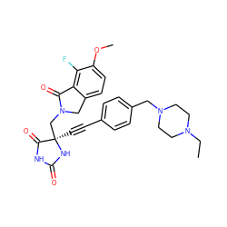 CCN1CCN(Cc2ccc(C#C[C@]3(CN4Cc5ccc(OC)c(F)c5C4=O)NC(=O)NC3=O)cc2)CC1 ZINC000143326789