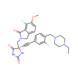 CCN1CCN(Cc2ccc(C#C[C@]3(CN4Cc5ccc(OC)c(F)c5C4=O)NC(=O)NC3=O)cc2F)CC1 ZINC000143378258