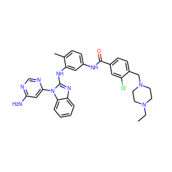 CCN1CCN(Cc2ccc(C(=O)Nc3ccc(C)c(Nc4nc5ccccc5n4-c4cc(N)ncn4)c3)cc2Cl)CC1 ZINC000049777600