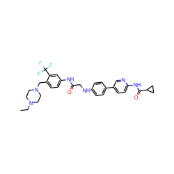 CCN1CCN(Cc2ccc(NC(=O)CNc3ccc(-c4ccc(NC(=O)C5CC5)nc4)cc3)cc2C(F)(F)F)CC1 ZINC000148130180