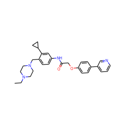 CCN1CCN(Cc2ccc(NC(=O)COc3ccc(-c4cccnc4)cc3)cc2C2CC2)CC1 ZINC000653856995