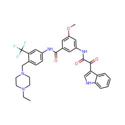 CCN1CCN(Cc2ccc(NC(=O)c3cc(NC(=O)C(=O)c4c[nH]c5ccccc45)cc(OC)c3)cc2C(F)(F)F)CC1 ZINC000022952952