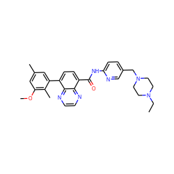 CCN1CCN(Cc2ccc(NC(=O)c3ccc(-c4cc(C)cc(OC)c4C)c4nccnc34)nc2)CC1 ZINC000096173413