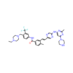 CCN1CCN(Cc2ccc(NC(=O)c3ccc(C)c(/C=C/c4cnc(Nc5cc(N6CCNCC6)nc(C)n5)cn4)c3)cc2C(F)(F)F)CC1 ZINC000072119056