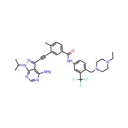 CCN1CCN(Cc2ccc(NC(=O)c3ccc(C)c(C#Cc4nn(C(C)C)c5ncnc(N)c45)c3)cc2C(F)(F)F)CC1 ZINC000299852222