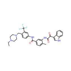 CCN1CCN(Cc2ccc(NC(=O)c3ccc(C)c(NC(=O)C(=O)c4c[nH]c5ccccc45)c3)cc2C(F)(F)F)CC1 ZINC000022952943