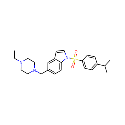 CCN1CCN(Cc2ccc3c(ccn3S(=O)(=O)c3ccc(C(C)C)cc3)c2)CC1 ZINC000071295278