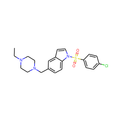 CCN1CCN(Cc2ccc3c(ccn3S(=O)(=O)c3ccc(Cl)cc3)c2)CC1 ZINC000071281296