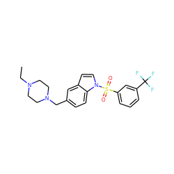 CCN1CCN(Cc2ccc3c(ccn3S(=O)(=O)c3cccc(C(F)(F)F)c3)c2)CC1 ZINC000071294340