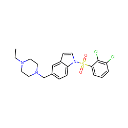 CCN1CCN(Cc2ccc3c(ccn3S(=O)(=O)c3cccc(Cl)c3Cl)c2)CC1 ZINC000071295676