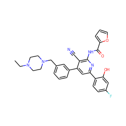 CCN1CCN(Cc2cccc(-c3cc(-c4ccc(F)cc4O)nc(NC(=O)c4ccco4)c3C#N)c2)CC1 ZINC000053314543