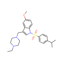 CCN1CCN(Cc2cn(S(=O)(=O)c3ccc(C(C)C)cc3)c3ccc(OC)cc23)CC1 ZINC001772644254